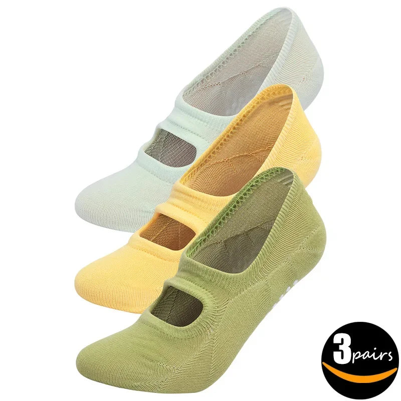 🧦 Graceful Gripz - Women's Non-Slip Ballet Cut Socks (3 Pairs Set)