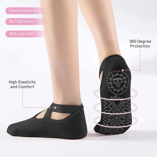 Graceful Gripz Ballet-Style Non-Slip Yoga Socks | 4 Pairs (Black & Gray)