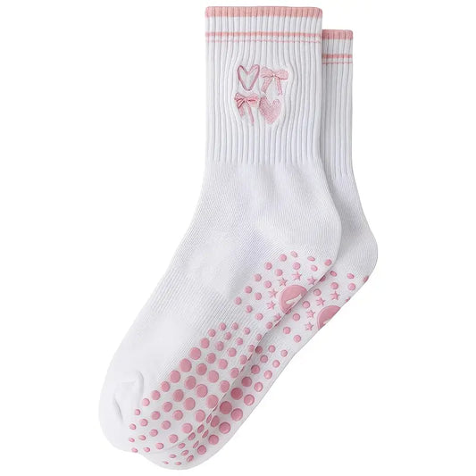 Sweetheart Bow Grip Crew Socks