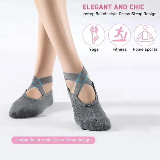 Graceful Gripz Ballet-Style Non-Slip Yoga Socks | 4 Pairs (Black & Gray)